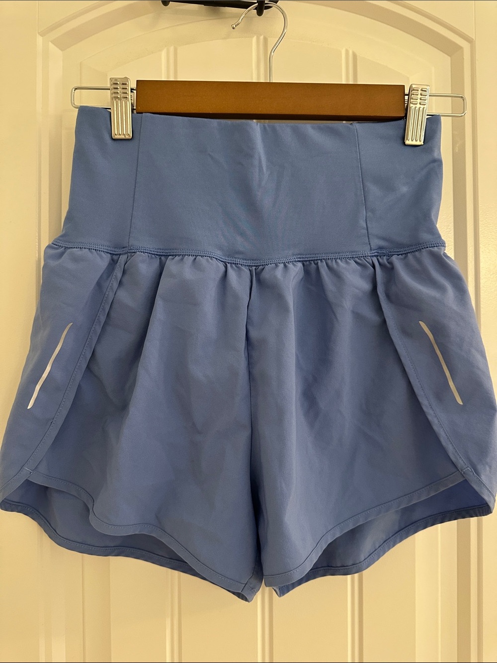 High-Waist Light Blue Athletic Shorts with Built-In Liner